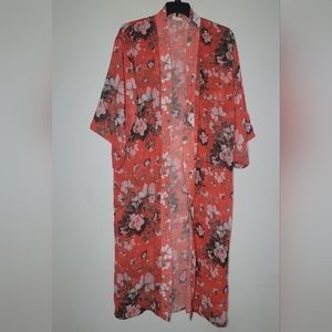 Eywasouls Malibu Coverup Women's Size Small Floral Orange Red Beach Boho Resort